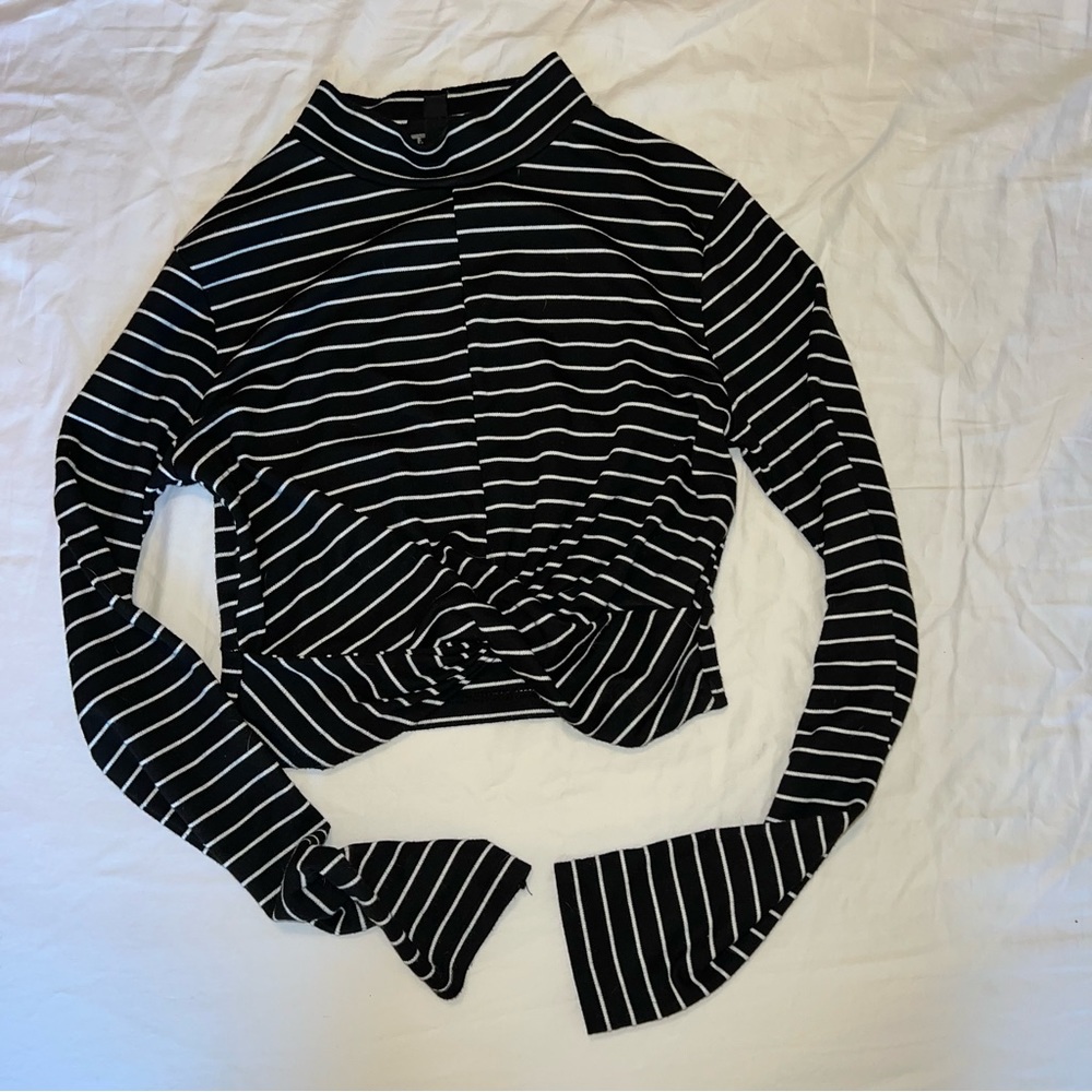 Top shop mock neck striped long sleeve